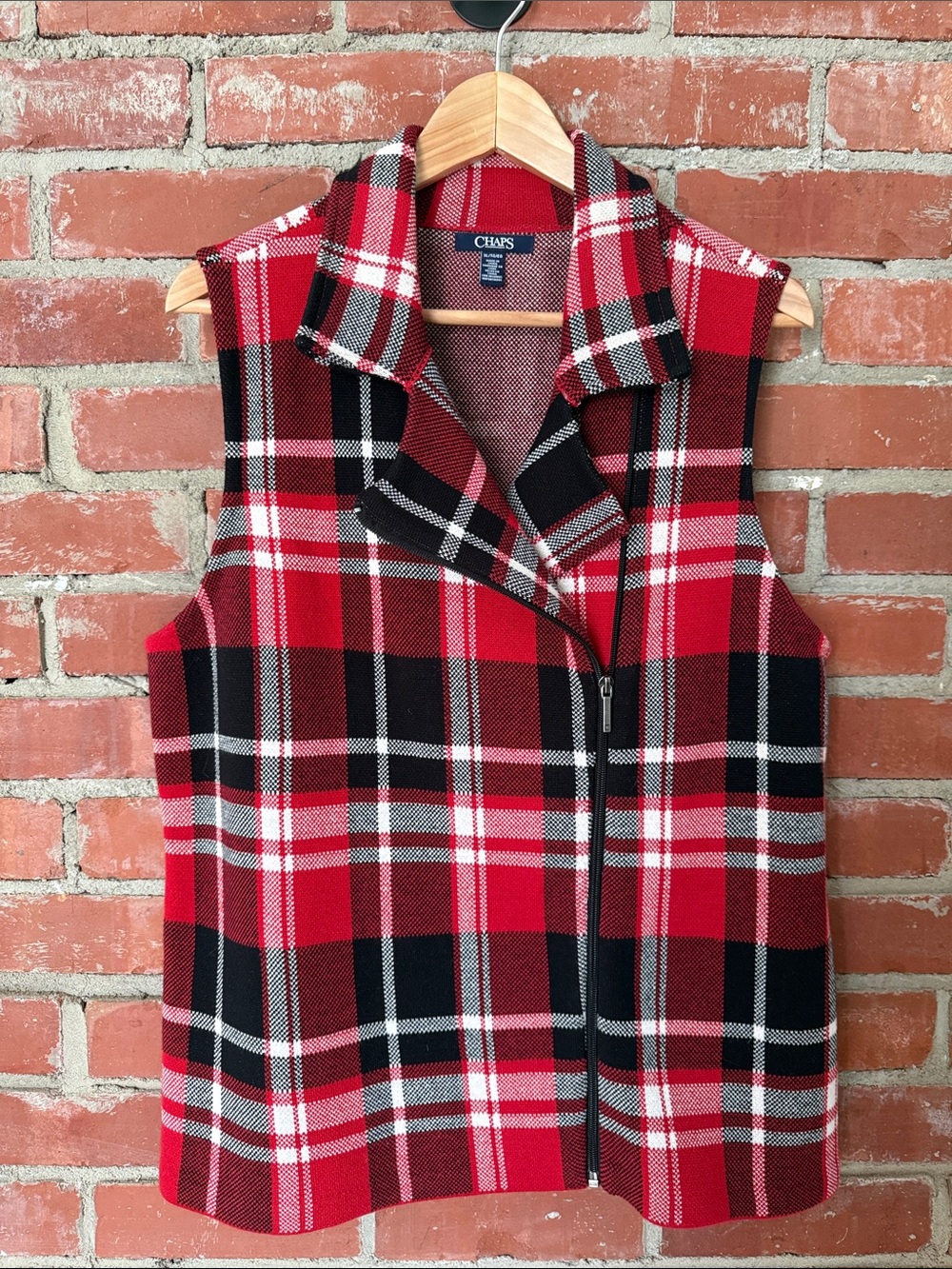 Chaps Women’s Red and Black Plaid Zip-Front Vest
